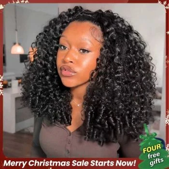 Burmese Curly Human Hair Half Wig 3-in-1 Glueless with Drawstring Ready to Wear