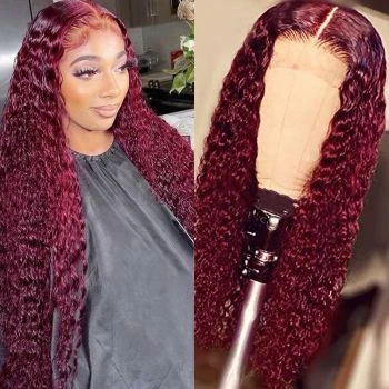 99J Burgundy Wear and Go Glueless Wig Human Hair 4x4 Deep Wave Lace Closure Wigs