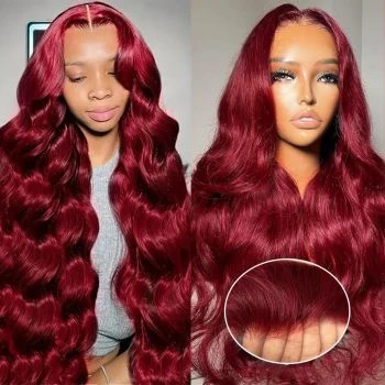Burgundy 99J Glueless Wig 4x4 HD Lace Closure Body Wave Human Hair