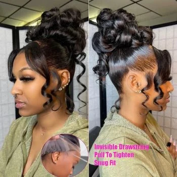 360 Lace Frontal Wig Body Wave Human Hair Invisi-Drawstring Snug Fit Free Parting