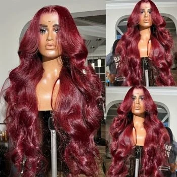 Dark Burgundy 99J Body Wave 13×4 Lace Front Wig Pre-Plucked Human Hair